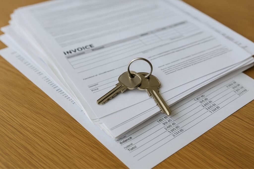 Clés posées sur des factures et contrats de location – gestion locative complexe à Saint-Ouen